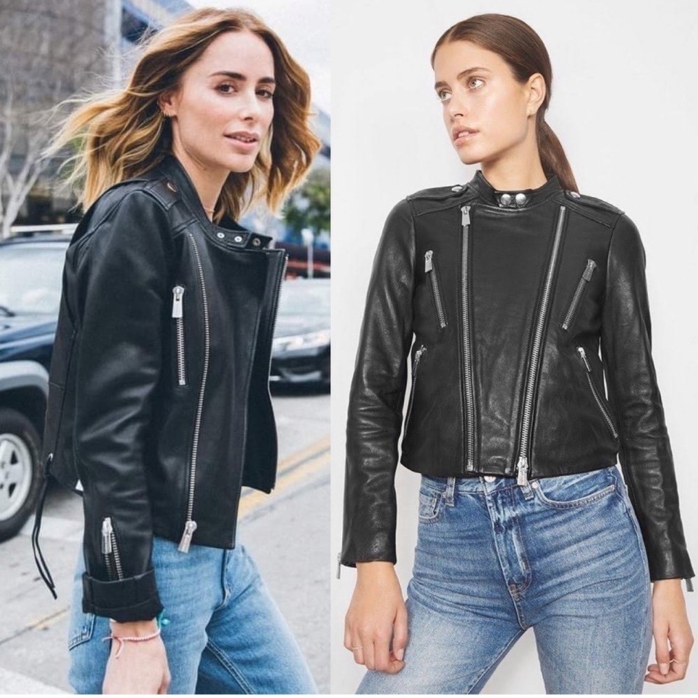Anine Bing Bowie Leather Biker Jacket in Black